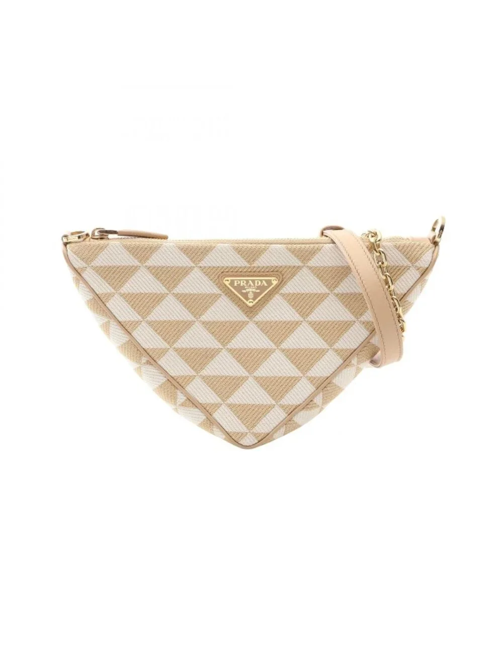 Prada Shoulder Bag Triangle 2-Way Beige White Canvas Leather Logo - Picture 1 of 8